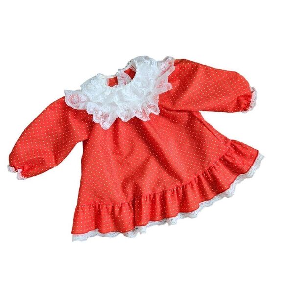 Vintage Sweet Treats 2T Red Dress Lace Collar Swiss Dot Ruffle 80s 90s - Picture 1 of 9